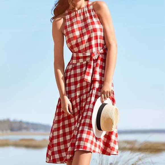 New Ann Taylor Gingham Halter Flare Dress - Picture 4 of 4